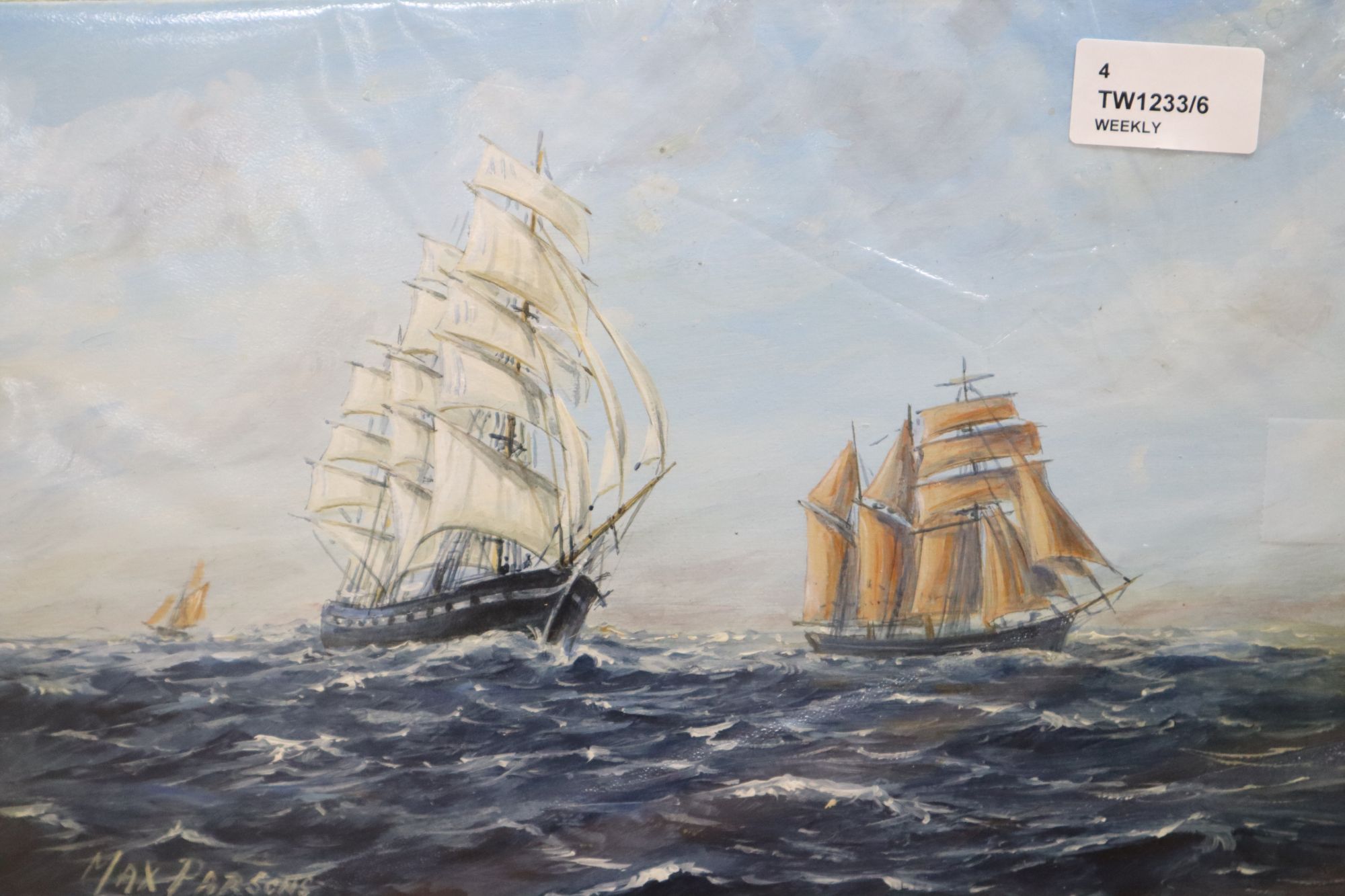 Max Parsons A.R.C.A. (1915-1998), vessels at sea, oil on board, unframed and three other oils by the same hand,